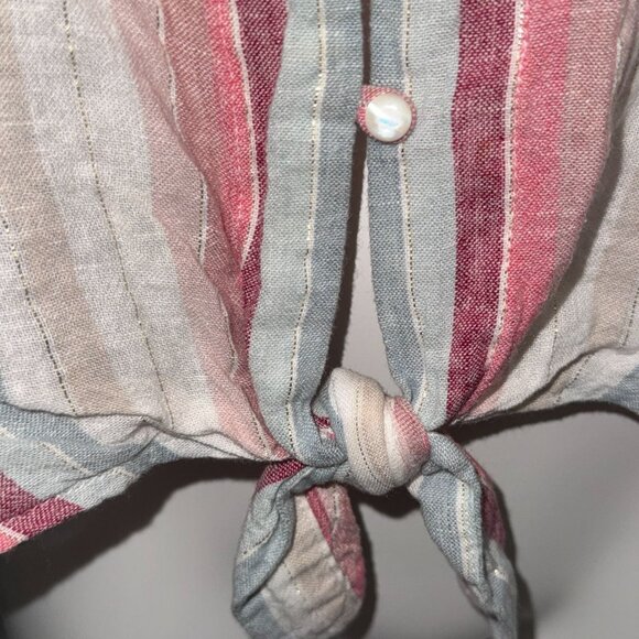 Rails Thea Linen Striped Shirt Womens L Tropic Stripe Metallic Thread Front Tie - Picture 5 of 13